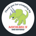 Cute Baby Triceratops Dinosaur Kids Birthday Party Ronde Sticker<br><div class="desc">Kute party gunsten voor kinderen,  jongens of meisjes die van dinosaurussen houden en t-rex. Ideaal voor kinderen op verjaardagsfeestje,  feestvieren en dankjewel op het label. U kunt de tekst voor baby shower of andere gelegenheid en partij ook aanpassen.</div>