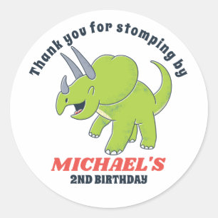 Cute Baby Triceratops Dinosaur Kids Birthday Party Ronde Sticker