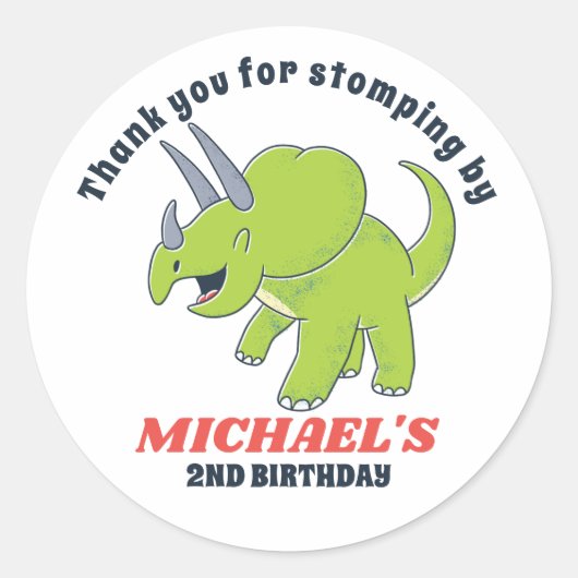Cute Baby Triceratops Dinosaur Kids Birthday Party Ronde Sticker (Voorkant)