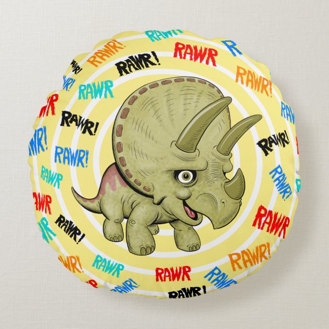 Cute Baby Triceratops RAWR Pillow Rond Kussen (Voorkant)