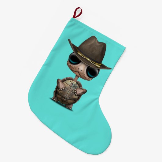 Cute Baby Turtle Sheriff Grote Kerstsok (Voorkant (Hangend))