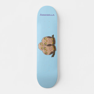 Cute baby uil trio cartoon illustratie persoonlijk skateboard