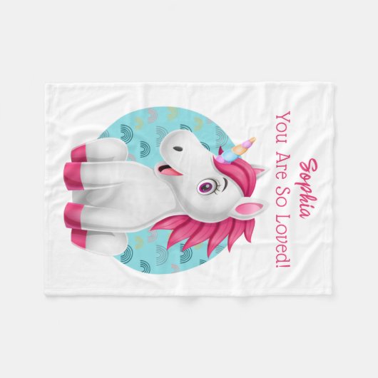 Cute Baby Unicorn Art, Child's Name & Message Fleece Deken (Voorkant (Horizontaal))