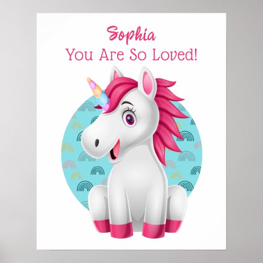 Cute Baby Unicorn Art, Child's Name & Message Poster (Voorkant)