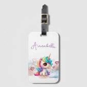 Cute Baby Unicorn en Hearts Bagagelabel (Voorkant (verticaal))