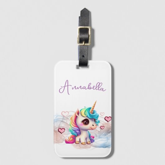 Cute Baby Unicorn en Hearts Bagagelabel (Voorkant (verticaal))