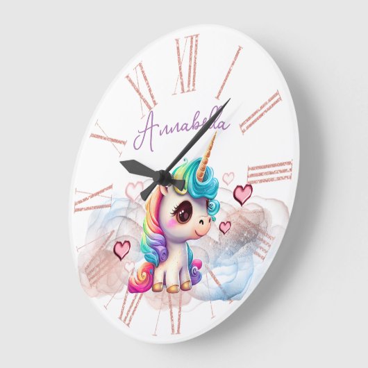 Cute Baby Unicorn en Hearts Grote Klok (Hoek)