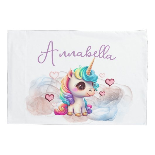 Cute Baby Unicorn en Hearts Kussensloop (Achterkant)
