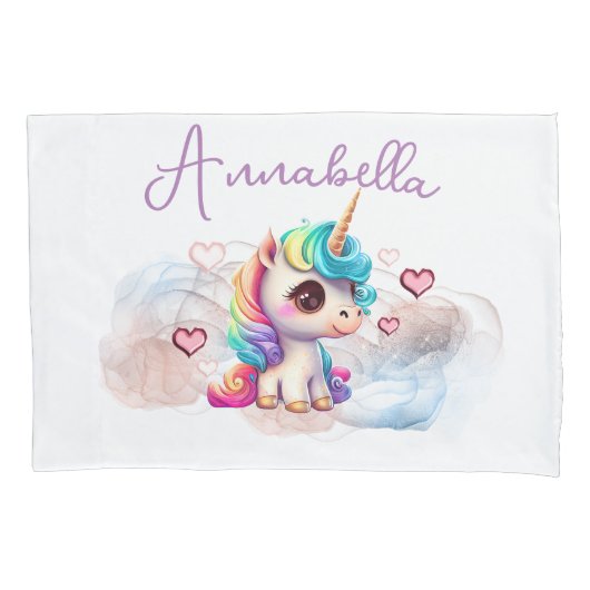 Cute Baby Unicorn en Hearts Kussensloop (Voorkant)