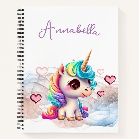 Cute Baby Unicorn en Hearts Notitieboek (Voorkant)