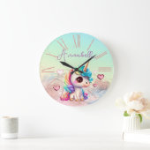 Cute Baby Unicorn en Hearts op regenboog Grote Klok (Huis)