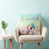 Cute Baby Unicorn en Hearts op regenboog Kussen (Stoel)