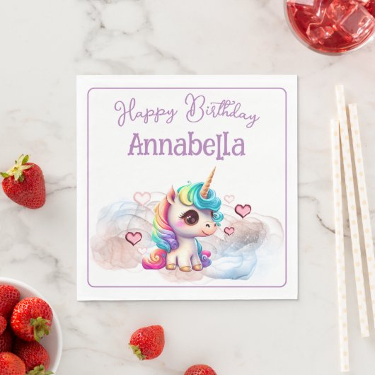 Cute Baby Unicorn en Hearts Servet (Insitu)