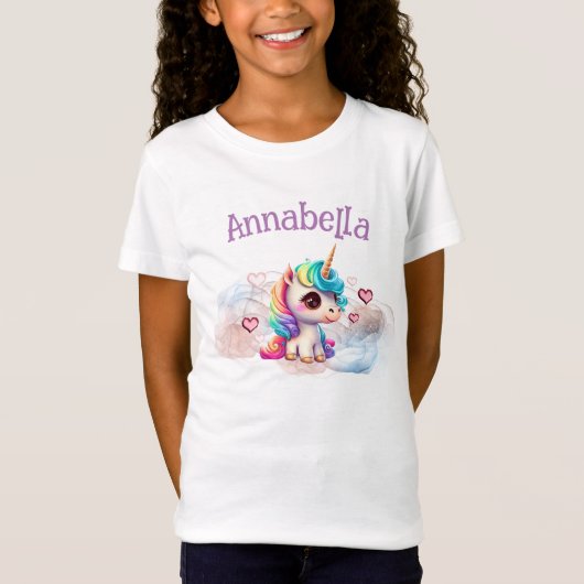 Cute Baby Unicorn en Hearts T-shirt (Voorkant)