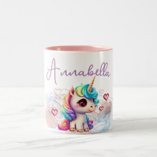 Cute Baby Unicorn en Hearts Tweekleurige Koffiemok