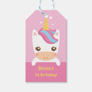 Cute Baby Unicorn First Birthday Party Gift Labels Cadeaulabel