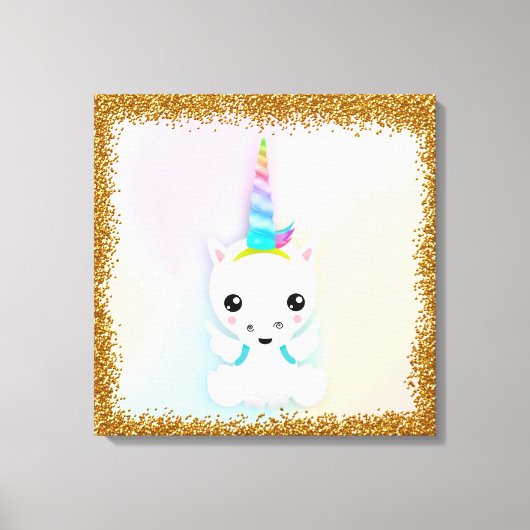 Cute Baby Unicorn met Wings Canvas Afdruk (Voorkant)