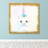 Cute Baby Unicorn met Wings Canvas Afdruk (Insitu (Houten vloer))