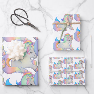 Cute Baby Unicorn Pastel Fantasy Child Inpakpapier Vel
