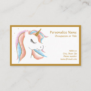 Cute Baby Unicorn Pastel Pink Blue Gold Horn Visitekaartje