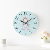Cute Baby Unicorn Personalized Grote Blauwgroen Kl Grote Klok (Huis)