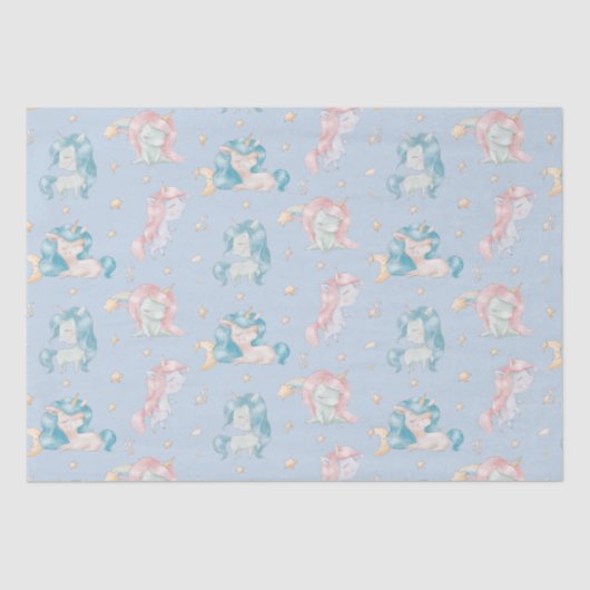 Cute Baby Unicorn Pink Blue Pastel Nursery Child Tissuepapier (Voorkant)