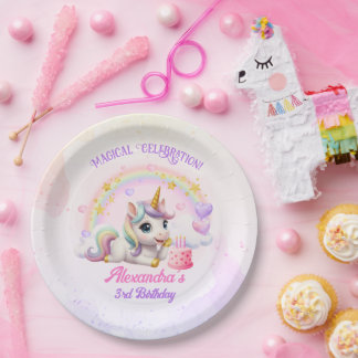 Cute Baby Unicorn Rainbow Magical Birthday Papieren Bordje