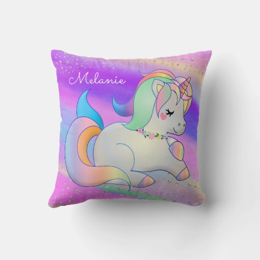 Cute Baby Unicorn Silver Stars Rainbow Kussen (Achterkant)
