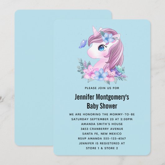 Cute Baby Unicorn Waterverf Baby shower Kaart (Voorkant / Achterkant)