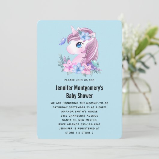 Cute Baby Unicorn Waterverf Baby shower Kaart (Staand voorkant)