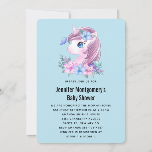 Cute Baby Unicorn Waterverf Baby shower Kaart (Voorkant)