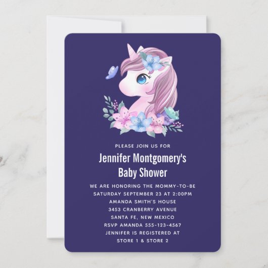 Cute Baby Unicorn Waterverf Baby shower Kaart (Voorkant)