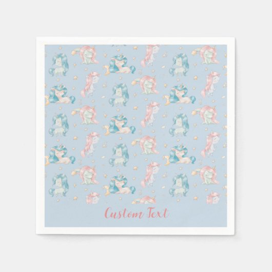 Cute Baby Unicorns Blue Pink Personalized Servet (Voorkant)