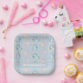 Cute Baby Unicorns roze Blue Personalized Papieren Bordje (Feest)