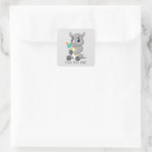 Cute baby unisex rhino add text vierkante sticker (Tas)