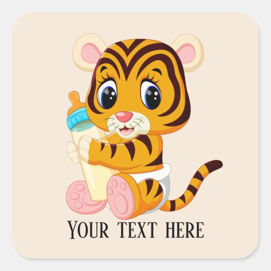 Cute baby unisex-tijger voegt tekst toe vierkante sticker (Voorkant)