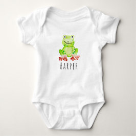 Cute Baby Unisex Waterverf Oerwoud Kikker met naam Romper