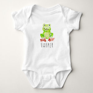 Cute Baby Unisex Waterverf Oerwoud Kikker met naam Romper