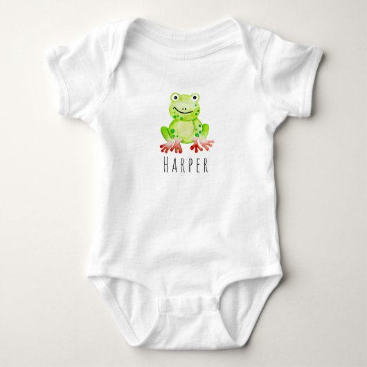 Cute Baby Unisex Waterverf Oerwoud Kikker met naam Romper (Voorkant)