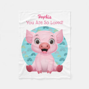 Cute Baby Varkens Kunst, Kindernaam & Bericht Fleece Deken
