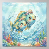 Cute Baby Vissen Zodiac Wandraam Poster (Voorkant)