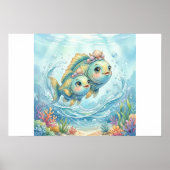 Cute Baby Vissen Zodiac Wandraam Poster (Voorkant)