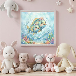 Cute Baby Vissen Zodiac Wandraam Poster