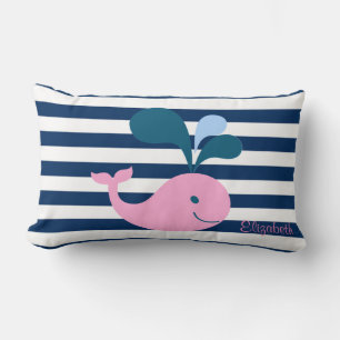 Cute Baby Walvis, Marineblauwe Strepen-Personalize Kussen