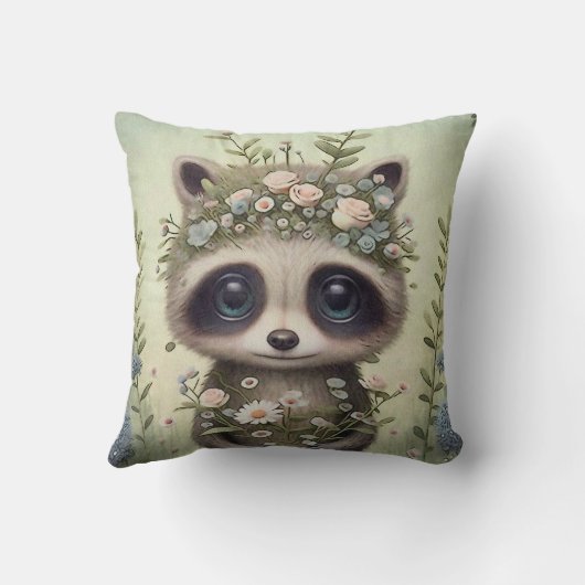 Cute Baby Wasbeer Houtland Kinderkamer Kussen (Achterkant)