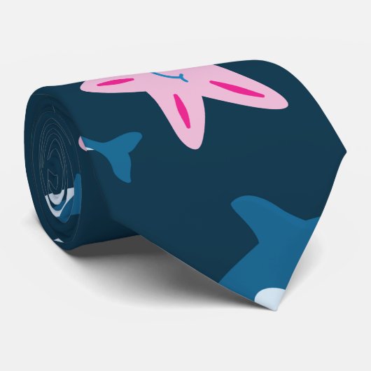 Cute Baby Whale and Starfish Pattern Stropdas (Opgerold)