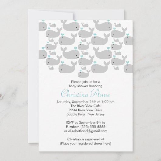 Cute Baby Whale Baby Shower Invitations Kaart (Voorkant)