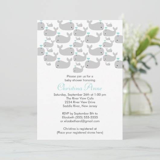 Cute Baby Whale Baby Shower Invitations Kaart (Staand voorkant)