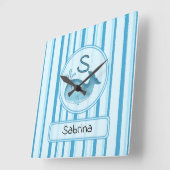 Cute Baby Whale Blue Stripes Vierkante Klok (Hoek)