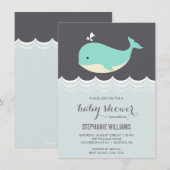 Cute Baby Whale Boy Baby Shower Invitations Kaart (Voorkant / Achterkant)